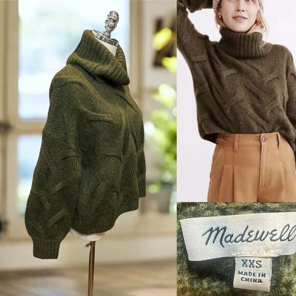 Madewell Sweaters - MADEWELL Wool Blend Somervell Modern Cable Knit Turtleneck Sweater Jumper Size X